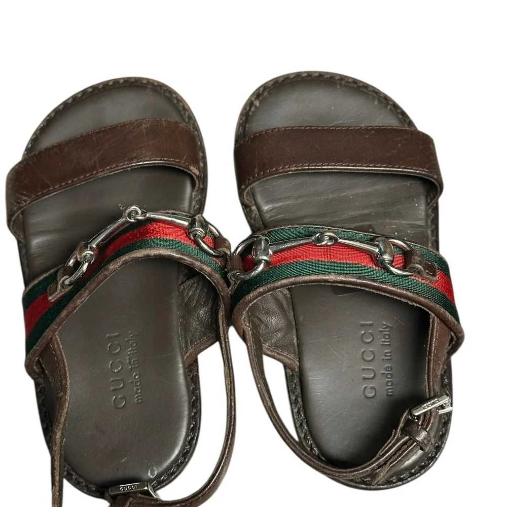 Gucci Brown and Red Sandals with Leather Straps